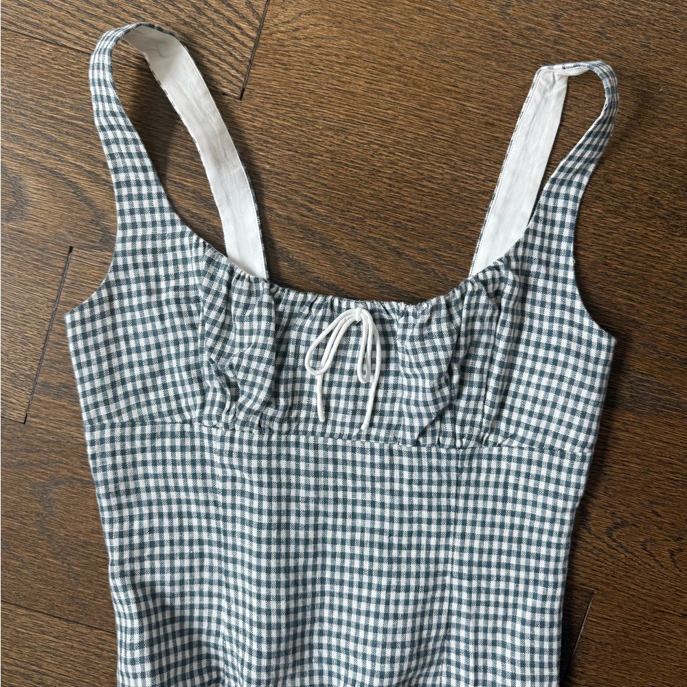 Reformation Blue and White Corset Checkered Top